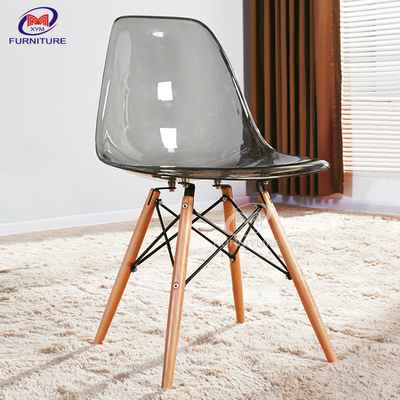 Stackable Acrylic Transparent  Cafe Plastic Lucite Ghost Chair With Wood Leg