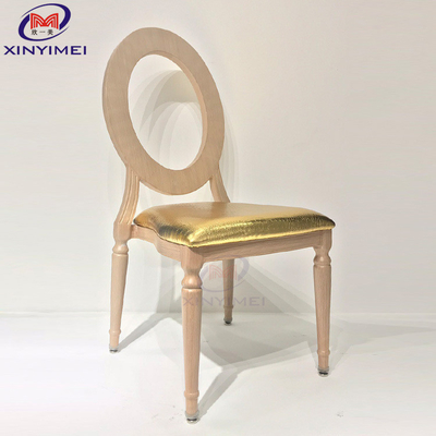 Simple Modern Metal Hotel Dining Chair Round Backrest Gold Cushion Imitasi Gandum Kayu